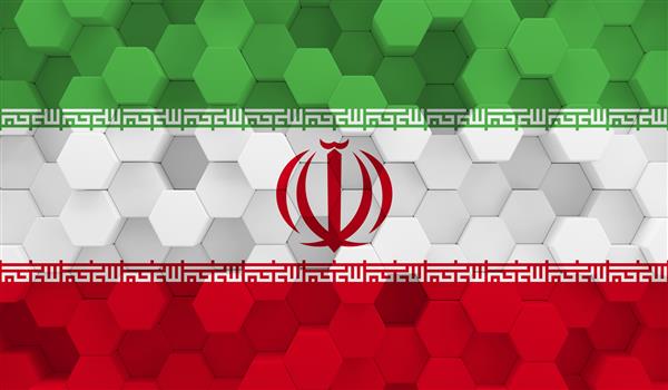 پرچم ایران روی بافت سه بعدی شش ضلعی تصویر سه بعدی