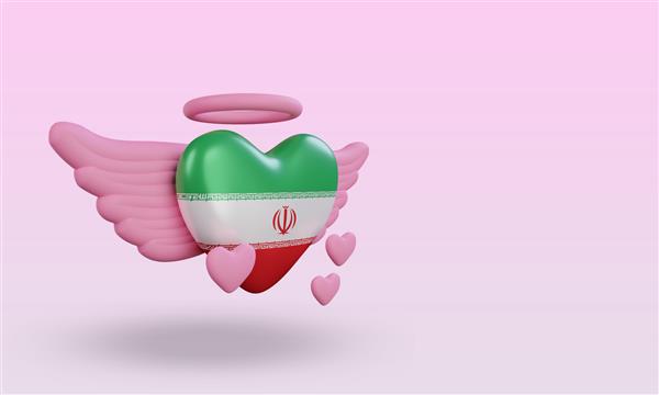 رندر سه بعدی ولنتاین عشق پرچم ایران نمای چپ