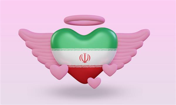 نمایی سه بعدی پرچم ایران عشق ولنتاین