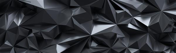رندر سه بعدی پس زمینه کریستالی سیاه انتزاعی بافت وجهی پانوراما تصویر زمینه پانوراما گسترده چند ضلعی