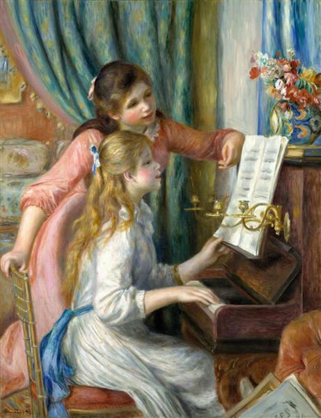 دو دختر جوان در پیانو اثر آگوست رنوار 1892 نقاشی امپرسیونیست فرانسوی رنگ روغن روی بوم این برای موزه جدید لوکزامبورگ که آثار هنرمندان زنده را جمع آوری می کرد نقاشی شد