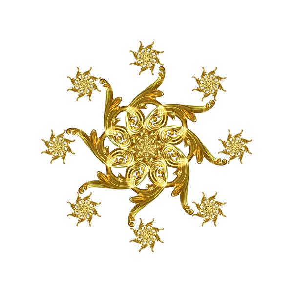 تصویر سه بعدی یک تاج گل از برگ و گل طلا