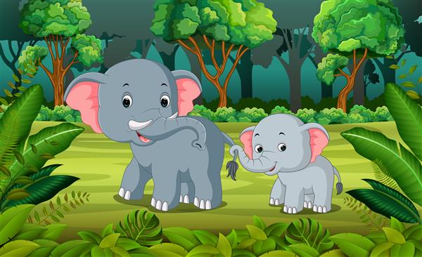 فیل و بچه فیل در جنگل