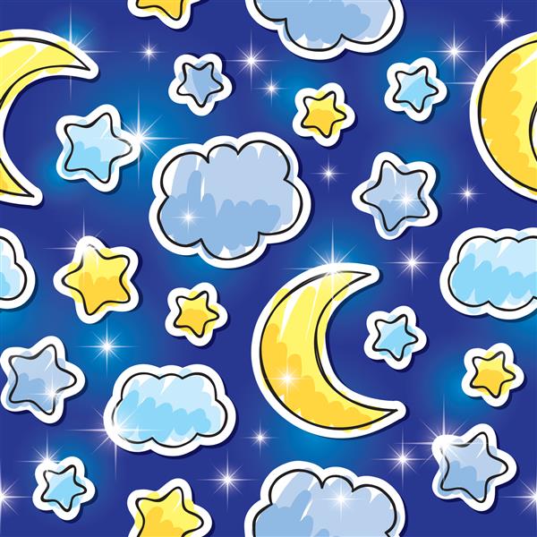 الگوی بدون درز با آسمان شب ستاره ها ابرها و ماه