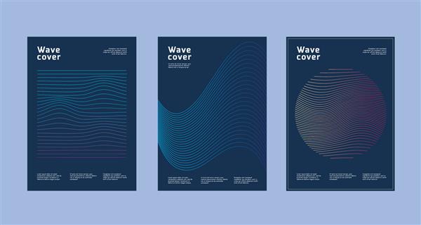 مجموعه ای از پوسترهای گرادیان خطی موج پس زمینه های انتزاعی وکتور مینیمالیستی