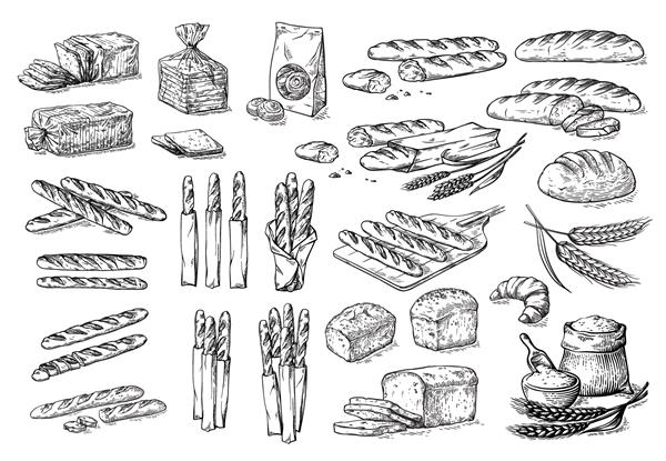 مجموعه ای از عناصر طبیعی نان و آرد طرح وکتور تصویر