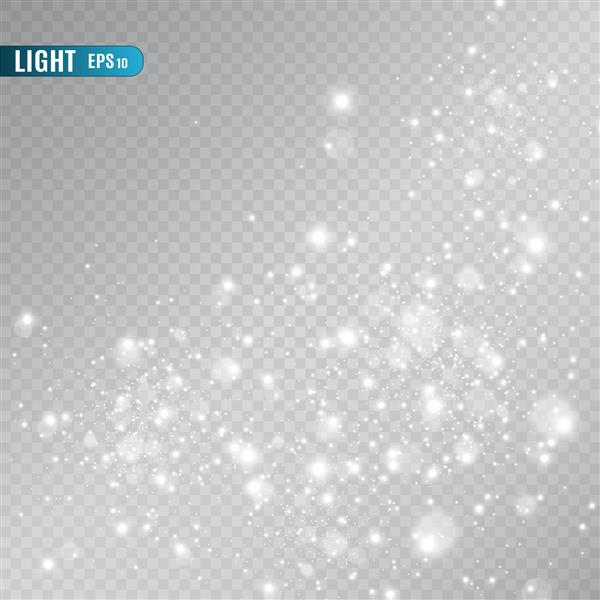 جرقه های سفید و ستاره های طلایی جلوه نور ویژه ای را می درخشند وکتور می درخشد در پس زمینه شفاف الگوی انتزاعی کریسمس ذرات غبار جادویی درخشان