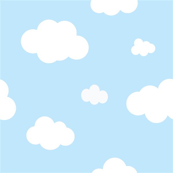 الگوی بدون درز ابرهای سفید کرکی در پس زمینه آسمان آبی الگوی وکتور آسمان و ابر