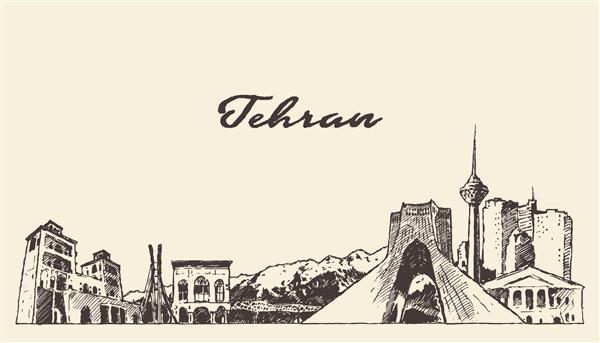 خط افق تهران ایران وکتور دستی طرح