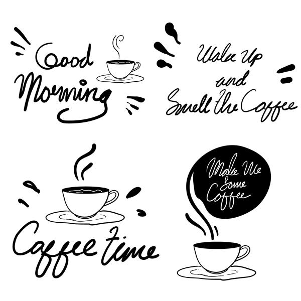 قهوه با حروف دست نویس با عناصر طراحی نقل قول عبارت برای دکوراسیون کافه و وکتور تبلیغات مغازه