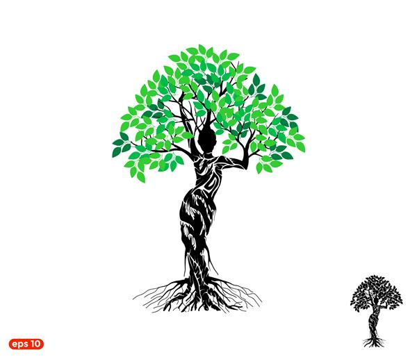 لوگوی درخت زن وکتور جدا شده درخت دریاد اسطوره آرم الهه