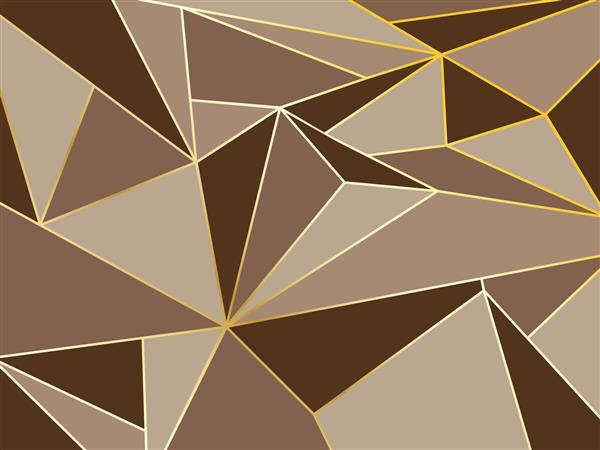 چند ضلعی قهوه ای انتزاعی هندسی هنری با پس زمینه خط طلایی