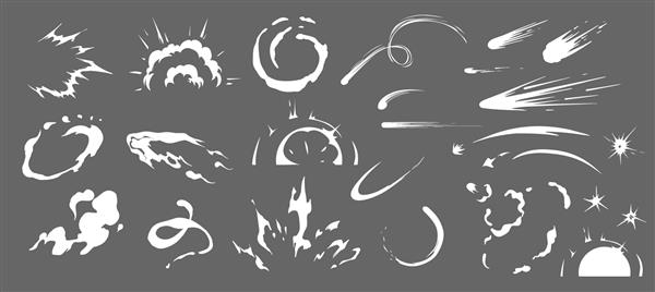 انفجار انرژی کمیک الگوی جلوه‌های ویژه مجموعه دود وکتور Doodle تصویر کارتونی ابرهای بخار پف مه مه بخار انرژی یا غبار انفجار تصویر دو بعدی VFX چاپ منو و طراحی وب