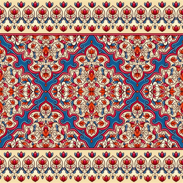الگوی بدون درز تزئینات لوکس قرمز و آبی نقوش سنتی ترکی هندی عالی برای پارچه و منسوجات کاغذ دیواری بسته بندی یا هر ایده دلخواه