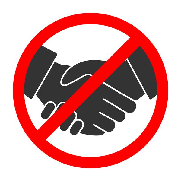 علامت وکتور دست دادن ممنوع بدون علامت همکاری در زمینه سفید هیچ نماد معامله ای جدا نشده است کرونا