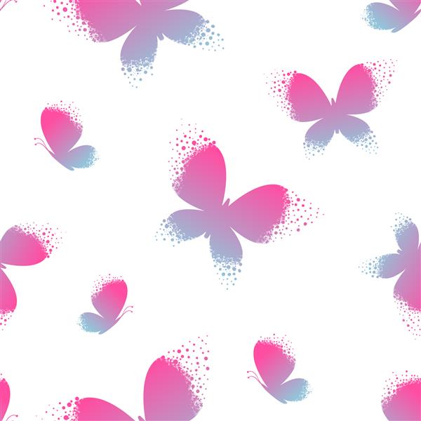 الگوی پروانه های بدون درز انتزاعی در پس زمینه سفید رنگ شیب نازک برای منسوجات مد لباس کاغذ بسته بندی تکرار می شود