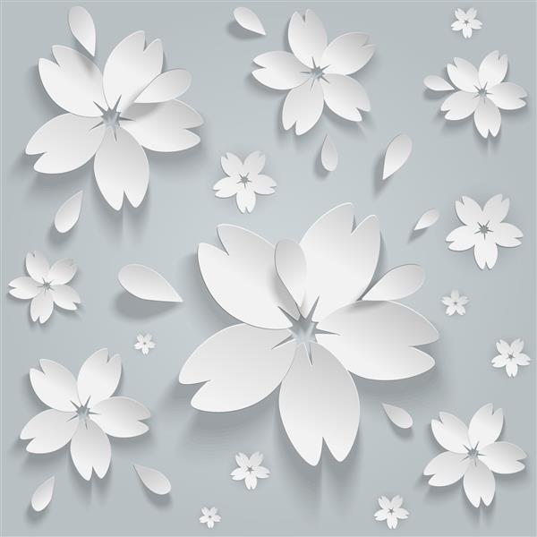 بافت گلدار گلهای سه بعدی سفید در پس زمینه خاکستری بدون درز EPS10