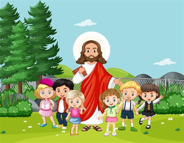 تصویر عیسی با کودکان در پارک