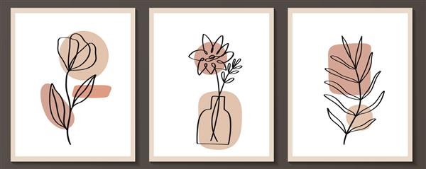 مجموعه ای از گل های خط پیوسته با شکل انتزاعی در سبک مدرن مد روز وکتور برای مفهوم زیبایی چاپ تی شرت کارت پستال پوستر
