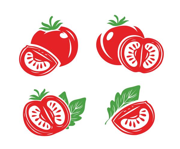 نمادهای مجموعه گوجه فرنگی قرمز تازه نصف ورقه گوجه فرنگی