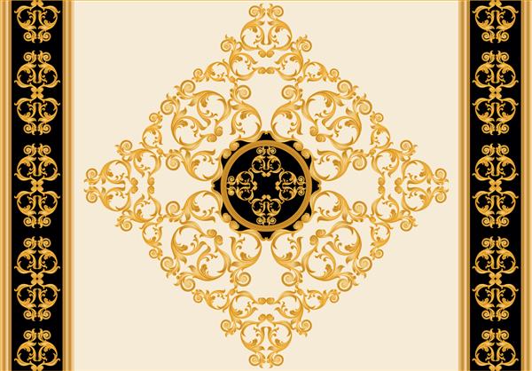حاشیه بدون درز با عناصر گل باروک طلایی در زمینه بژ تصویر EPS10