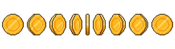 انیمیشن سکه هنری پیکسل مراحل چرخش سکه های طلایی رابط کاربری بازی وکتور وکتور فریم های متحرک پول بازی پیکسل انیمیشن سکه های طلا 8 بیتی پول نقد سکه بازی ویدیویی 8 بیتی جایزه برای بازی
