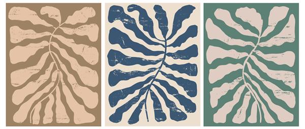 هنر وکتور ساده و مدرن طراحی شده با دست با شاخه های انتزاعی روی پس زمینه قهوه ای بژ و سبز طراحی سبک بوهو ایده آل برای هنر دیوار پوستر کارت دکوراسیون اتاق هنر گرانج گل مینیمالیست