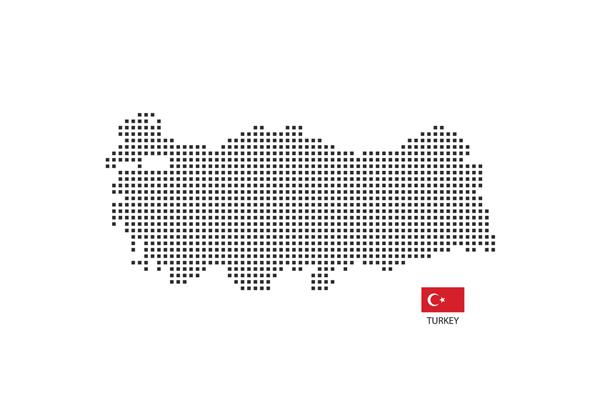 وکتور نقشه نقطه چین پیکسل مربعی ترکیه جدا شده در پس زمینه سفید با پرچم ترکیه