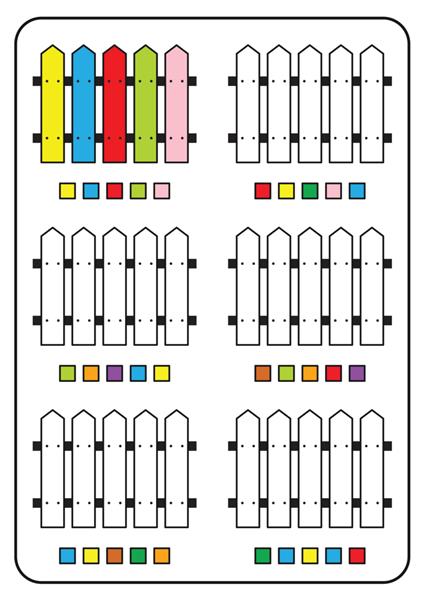 صفحات رنگ آمیزی بازی های آموزشی برای کودکان فعالیت های پیش دبستانی کاربرگ های قابل چاپ وکتور کارتونی ساده از اشیاء رنگارنگ برای یادگیری رنگ ها رنگ آمیزی نرده چوبی