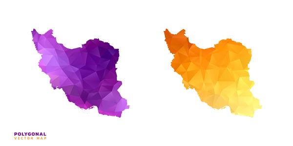 مجموعه چند ضلعی انتزاعی نقشه ایران به رنگ نارنجی و بنفش
