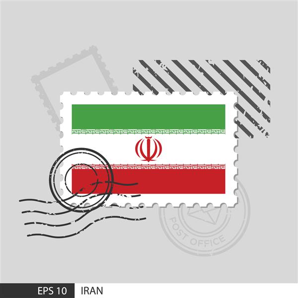 تمبر پست پرچم ایران وکتور جدا شده روی پس‌زمینه تمبر پست خاکستری و مشخص کنید وکتور eps10 است
