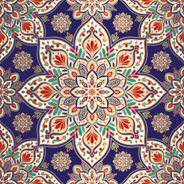 الگوی بدون درز با تزئین ماندالا نقوش سنتی عربی هندی عالی برای پارچه و منسوجات کاغذ دیواری بسته بندی یا هر ایده دلخواه
