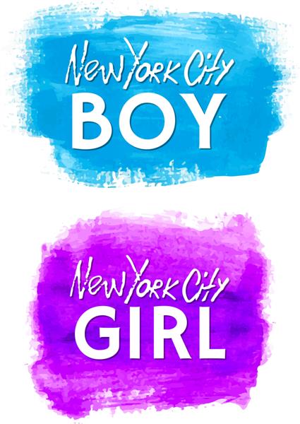 عبارت مفهومی دست‌نویس دختر و پسر شهر نیویورک روی آبرنگ چند رنگ انتزاعی طرح سه راهی طراحی شده با دست طراحی حروف تصویر برداری