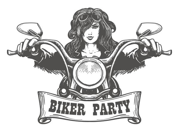 دختر زیبا موتور سوار طراحی پوستر مهمانی دوچرخه سوار وکتور