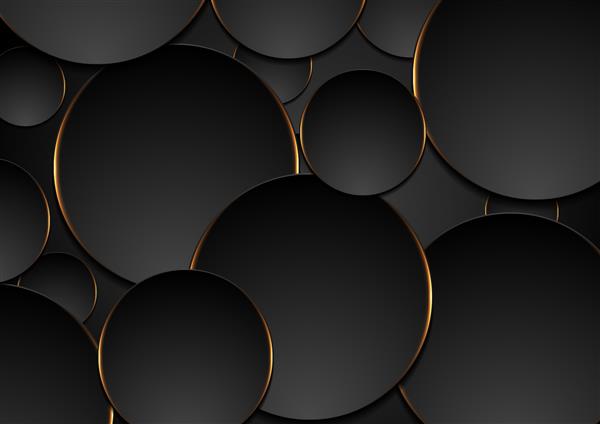 پس زمینه فناوری انتزاعی دایره های سیاه و نارنجی وکتور طراحی شرکتی
