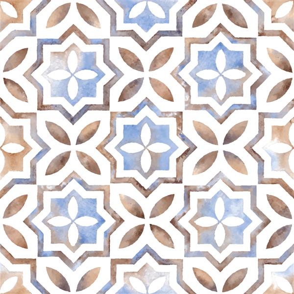الگوی مراکشی شرقی آبرنگ به سبک وینتیج مناسب برای کاغذ دیواری منسوجات دکوراسیون و چاپ