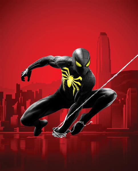مرد عنکبوتی با تار نقاشی دیجیتال