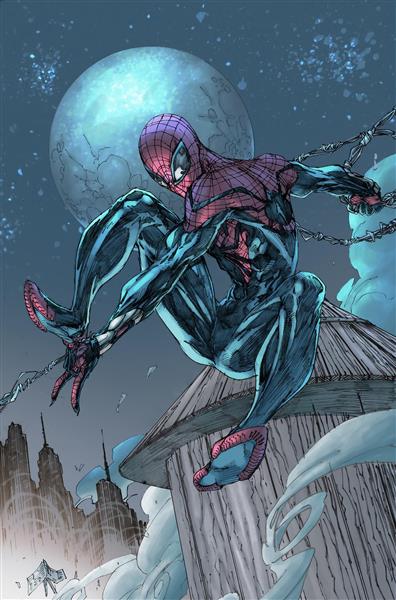 مرد عنکبوتی در شب نقاشی دیجیتال