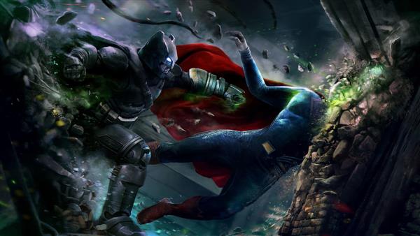 سوپرمن و شوالیه تاریکی در حال مبارزه