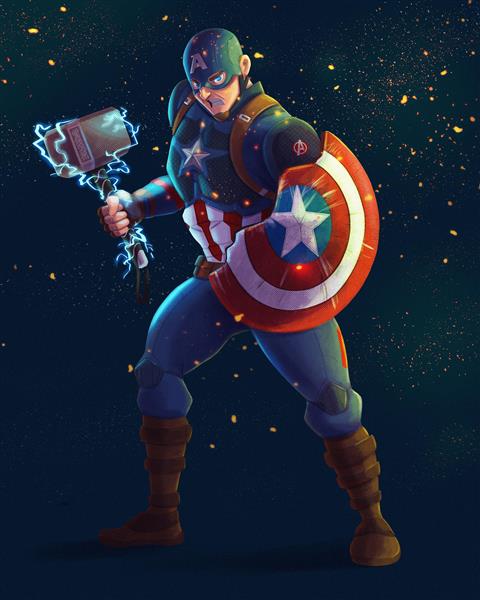 کاپیتان آمریکا و سپرش زیر آسمان شب