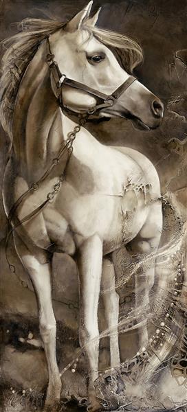 نقاشی رنگ روغن اسب سفید