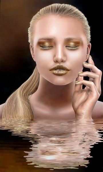 نقاشی آرایش لوکس دخترانه و انعکاس آن در آب