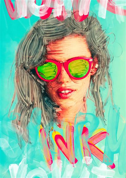 دختری با عینک آفتابی اثر هنری با جوهر