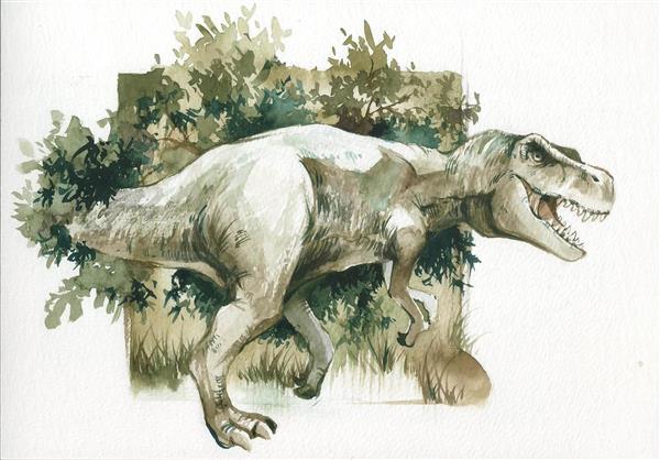 نقاشی آبرنگی دایناسور تیرانوزاروس رکس