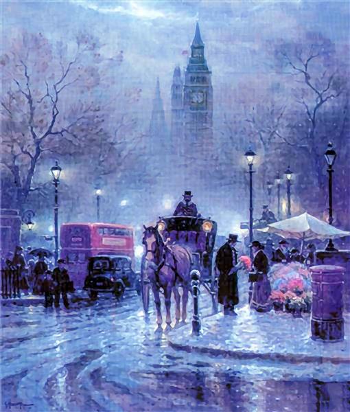 نمایی زمستانی از شهر لندن تصویرسازی