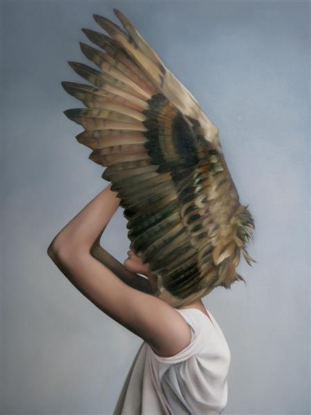 نقاشی رنگ روغن دختر عقاب