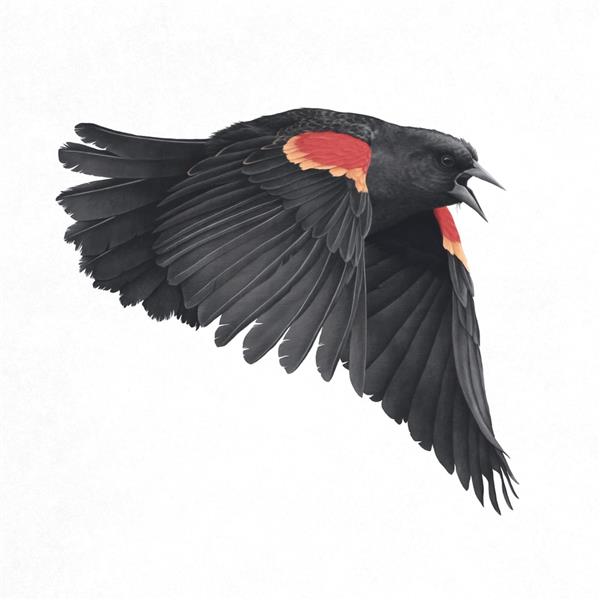 پرنده سیاه و قرمز در حال پرواز
