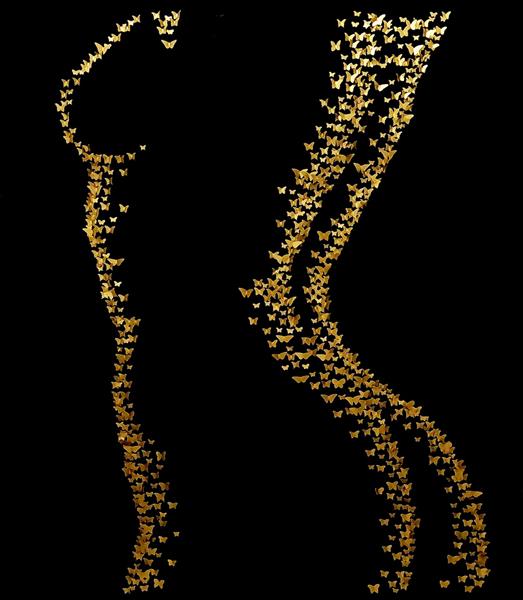تابلو پروانه های طلایی به شکل بدن زن