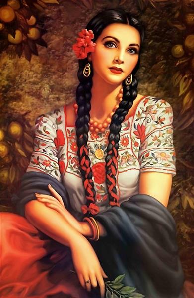 دختر هندی زیبا نقاشی رنگ روغن