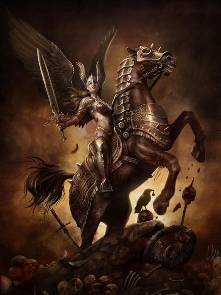 زن جنگجو سوار بر اسب نقاشی